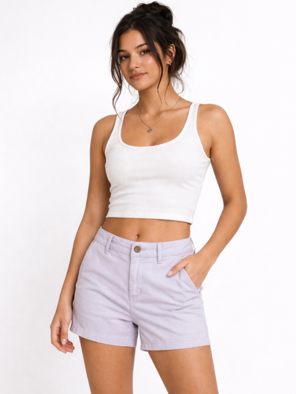 a.n.a. Lilac Twill Shorts Women’s Stretch Flat Front Summer Cotton—Size 8